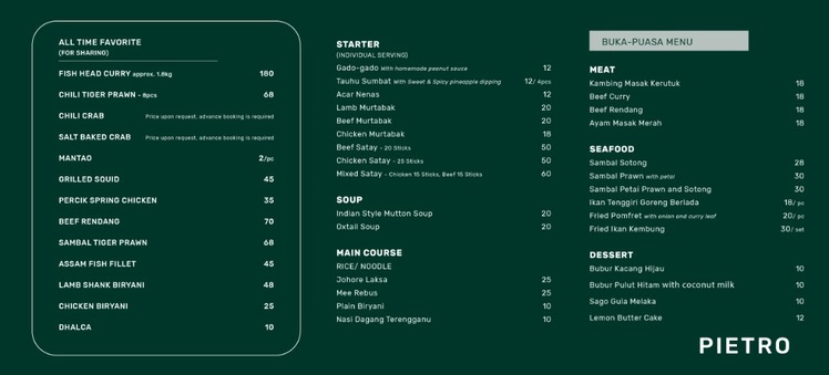 pietro delivery menu
