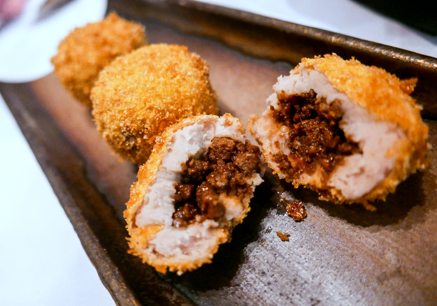 11. yam croquettes stuffed with char siew