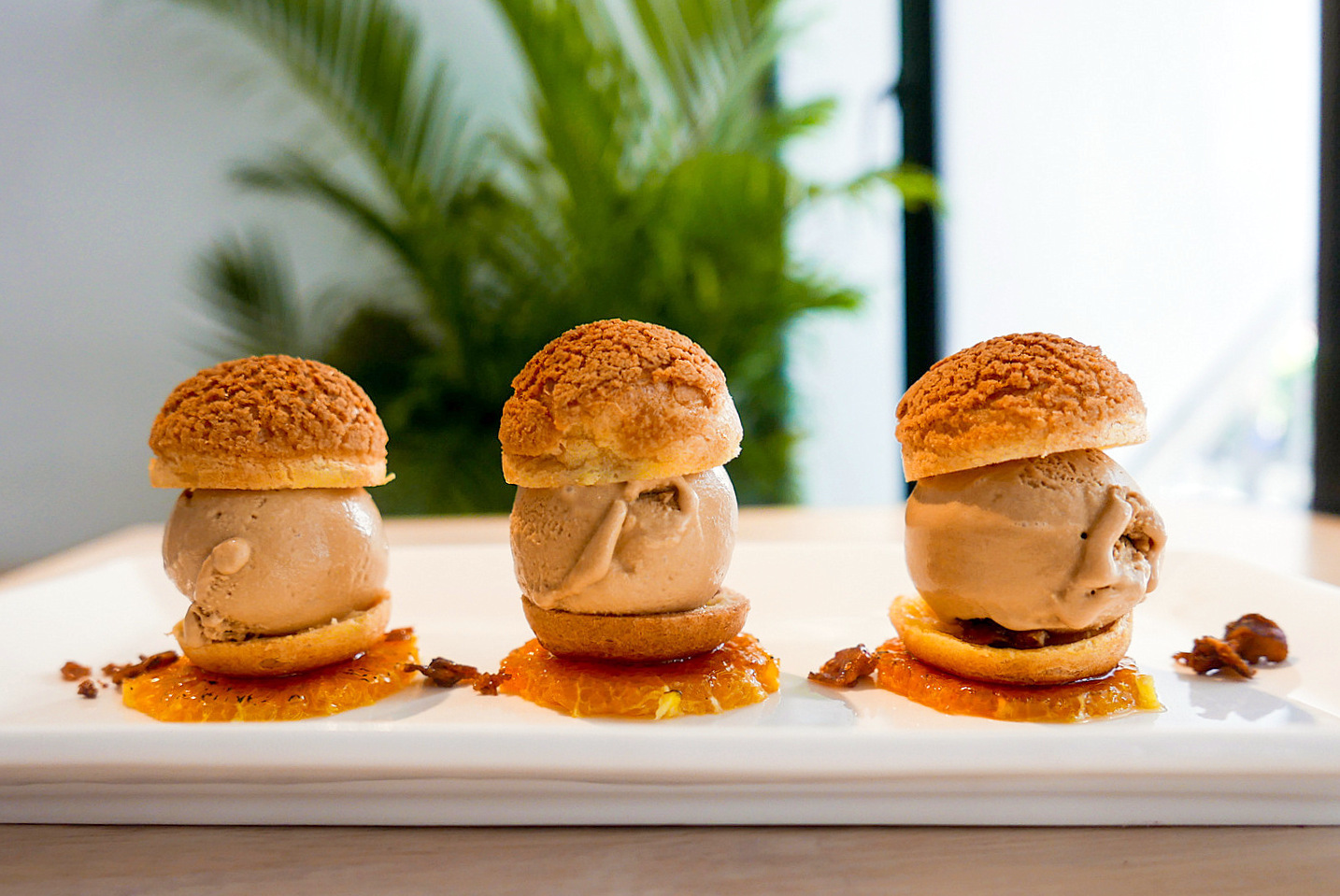 7. crispy profiteroles with salted caramel coffee ice cream