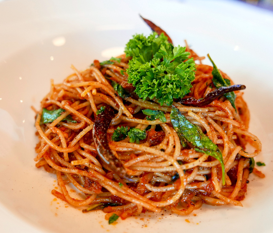 8. Stir-fried spaghetti with Thai anchovies