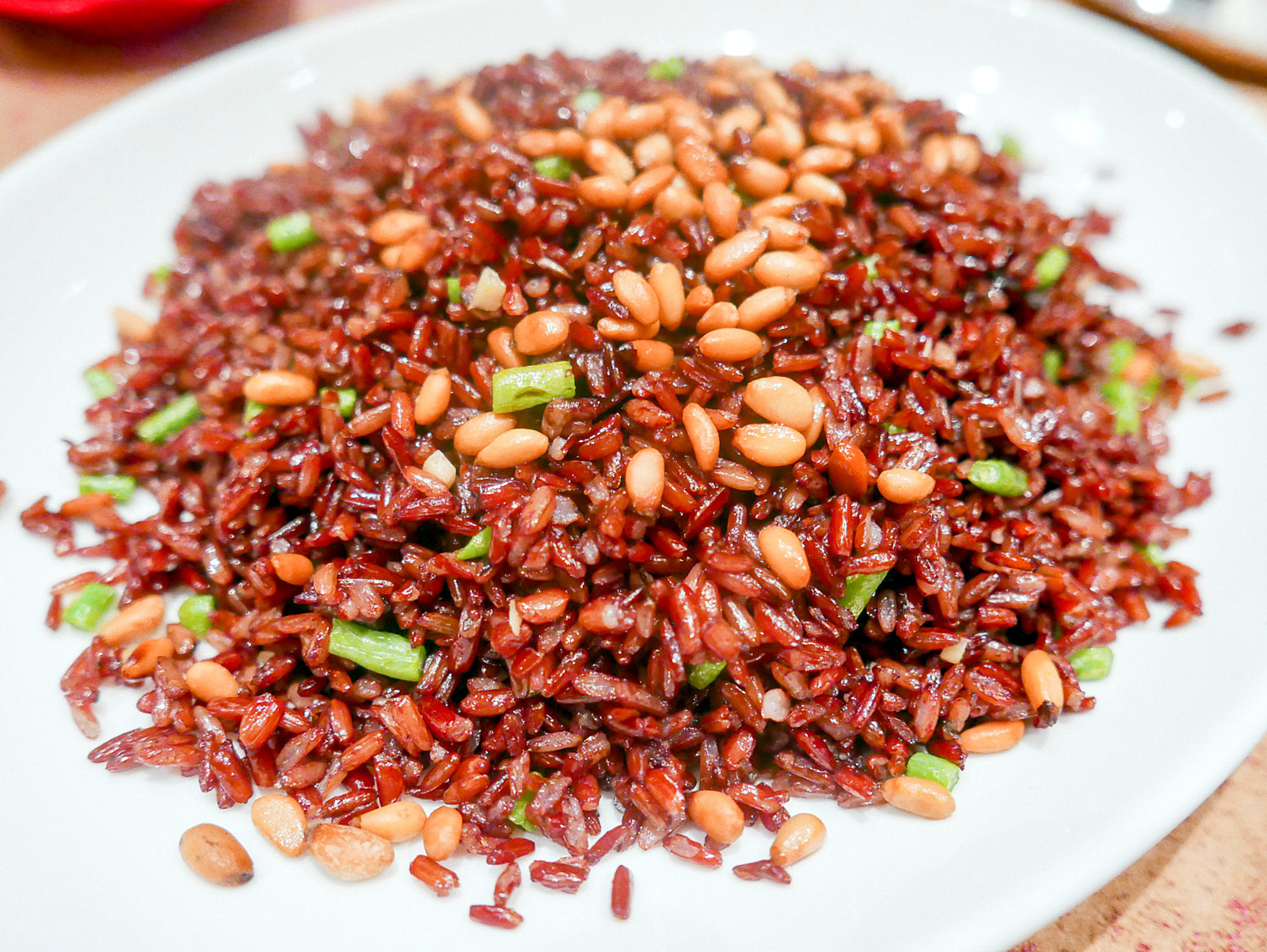 9. red rice with pine nuts, French beans, ginger & preserved veggies